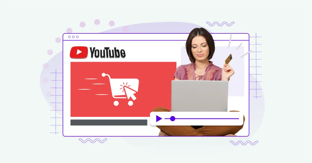 Close-up of a hand holding a watch inside a YouTube video player frame, symbolizing video commerce with high engagement through likes and comments.