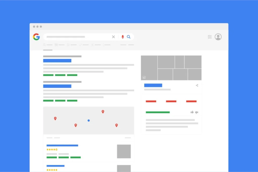 Illustration of Google’s new SERP features including local map pack, image results, and knowledge panel, highlighting how SEO updates impact visibility—ideal for digital marketing strategies in Gold Coast.