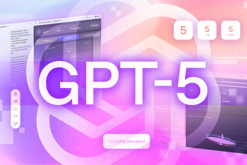 Colorful GPT-5 promotional banner highlighting AI capabilities and applications in digital marketing Gold Coast.