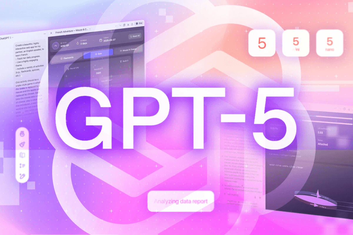 Colorful GPT-5 promotional banner highlighting AI capabilities and applications in digital marketing Gold Coast.