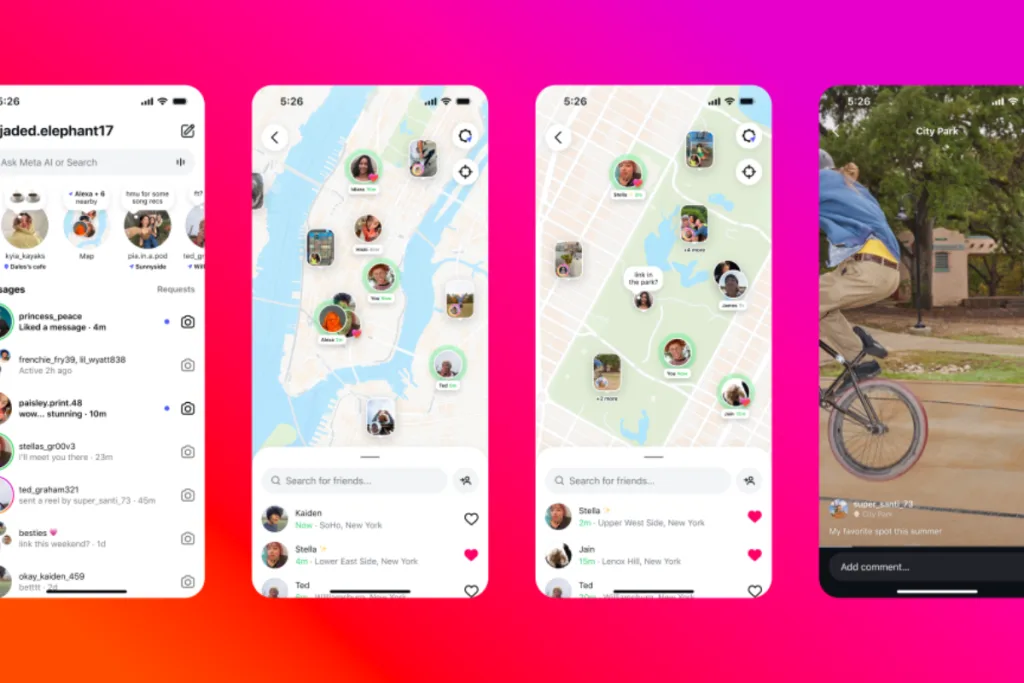 Instagram Maps view displaying friends’ real-time locations and tagged posts, demonstrating engagement features for social media marketing Gold Coast.