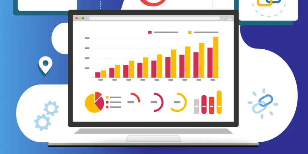 Laptop dashboard showing SEO analytics and growth metrics, highlighting the importance of local link building, backlink service, and SEO Gold Coast.
