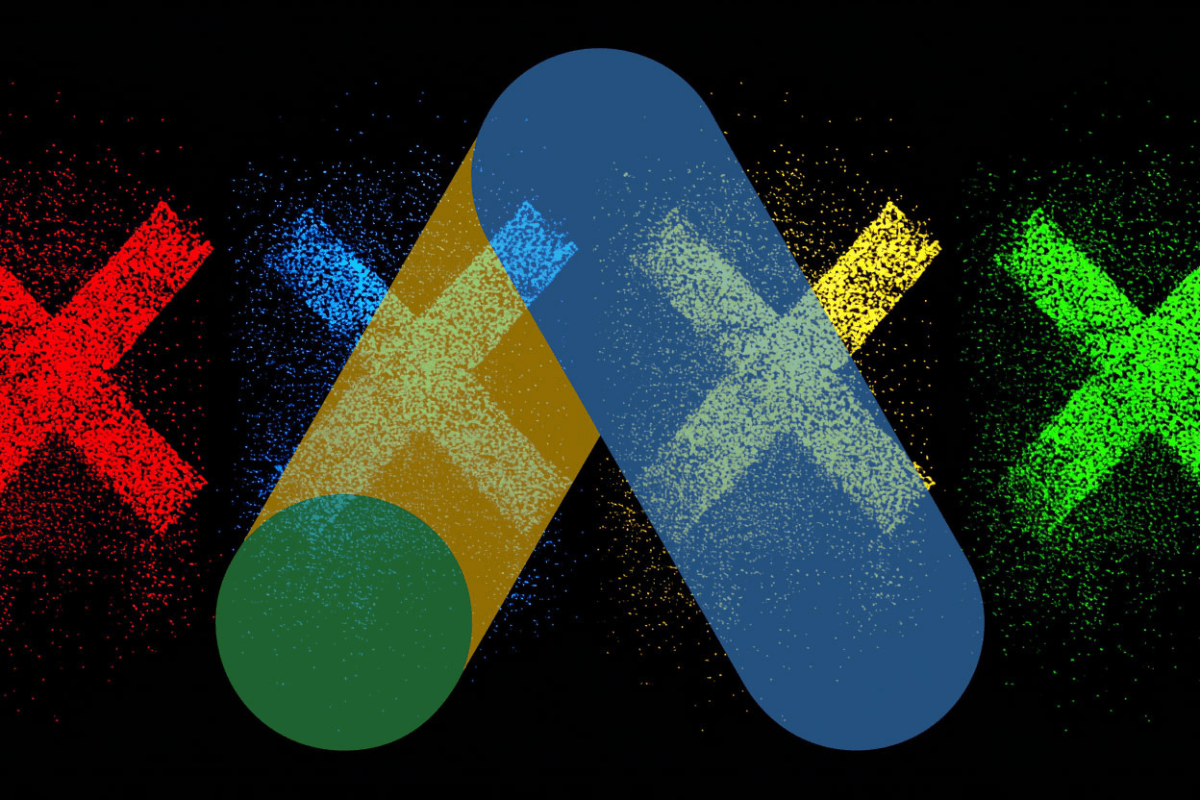 Graphic of the Google Ads logo with colorful "X" overlays, symbolizing testing of negative keyword lists in Performance Max campaigns.