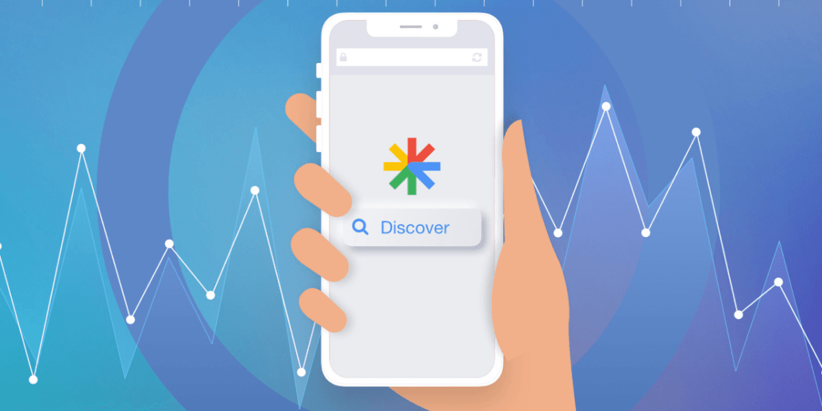 Illustration of a hand holding phone with Google Discover app, showing the impact on traffic as traditional click-through rates decline and the role of Google SEO Gold Coast.