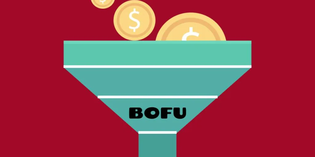 Sales funnel graphic labeled BOFU with money falling in, symbolizing how BOFU keywords and SEO service Gold Coast boost ROI and leads.