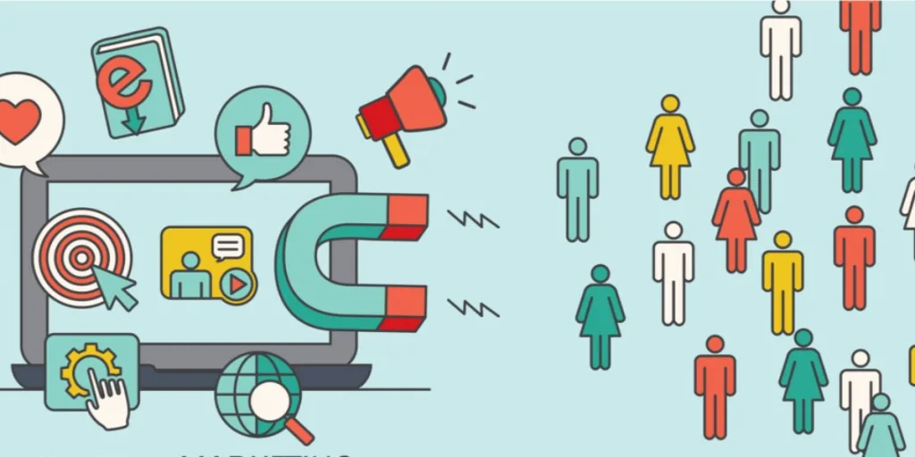 Digital marketing illustration showing magnet attracting customers, representing BOFU keywords and SEO service Gold Coast for lead conversion.