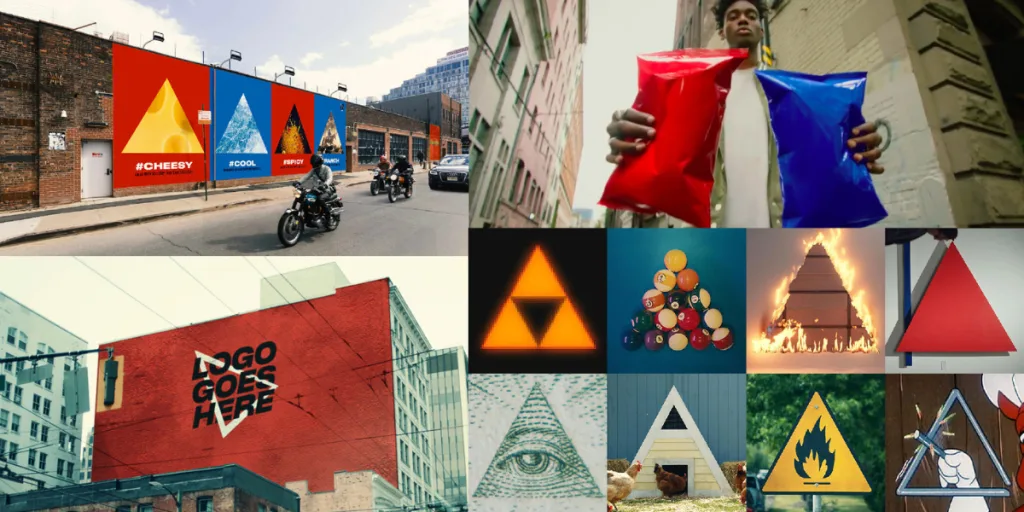Collection of triangle-based anti-marketing visuals and billboards, showing how bold symbols shape digital marketing Gold Coast strategies.