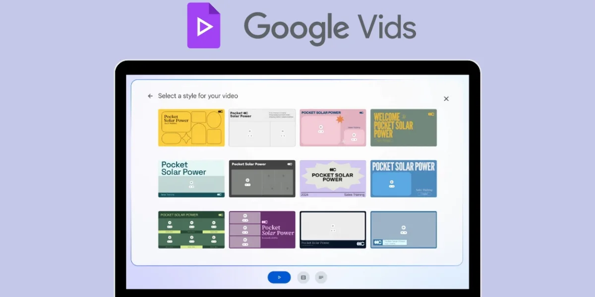 Google Vids interface showing video style templates – a new tool transforming digital marketing Gold Coast strategies with easier video creation.