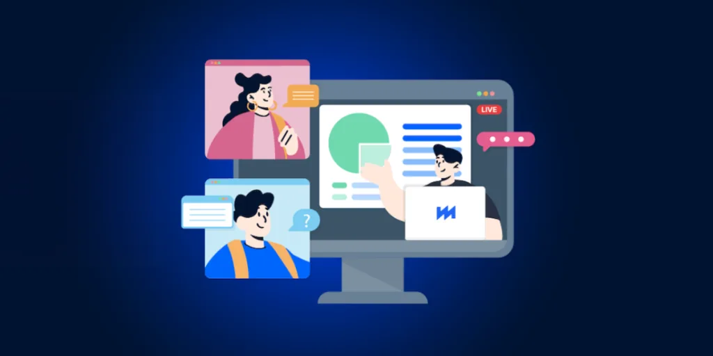 Illustration of livestream shopping event with presenters and viewers engaging in real-time, showcasing brand strategy and digital marketing Gold Coast.