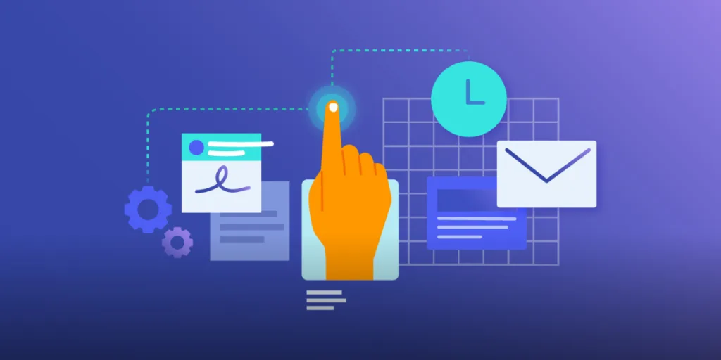 A hand tapping digital icons for email, scheduling and workflow, symbolising how a traffic trap can occur when content marketing Gold Coast efforts lack direction and optimisation.