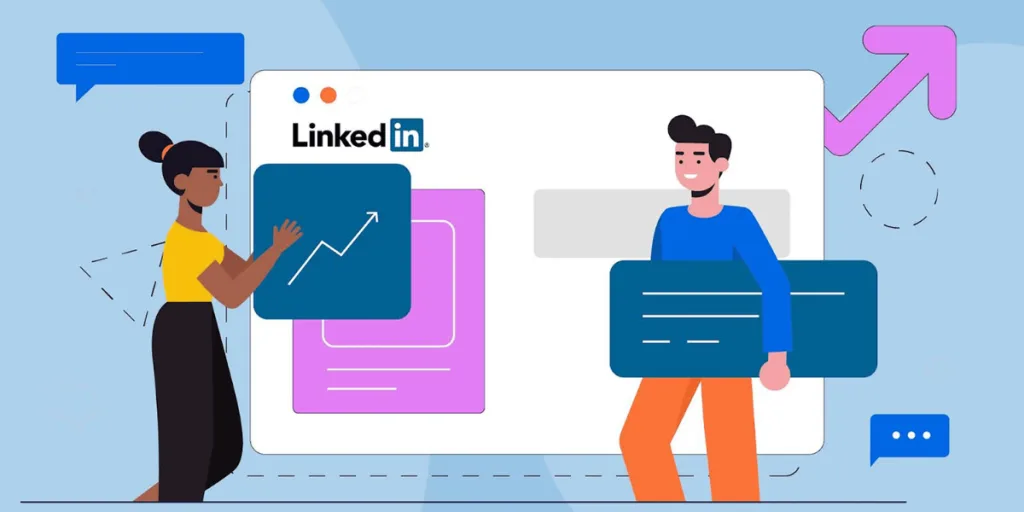 Cartoon business team boosting LinkedIn SEO growth and engagement with help from an SEO service Gold Coast.